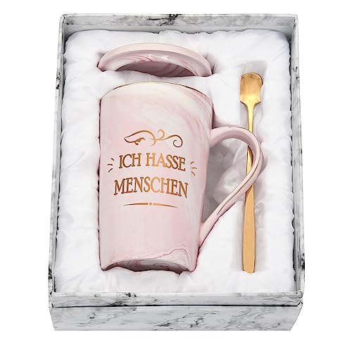 Joymaking lustige Kaffeetasse mit Druck Ich hasse Menschen, 400ml Kaffeetasse Geschenk Freunde, Kollegen, Morgenmuffel, Misanthropen, Rosa