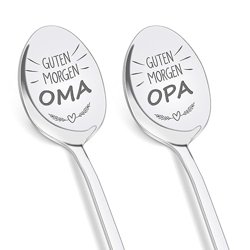 Tulolvae Oma und Opa Geschenk, 2 Stück Kaffeelöffel mit Gravur für Beste Oma und Opa zum Geburtstag Ostern, Geburtstagsgeschenk Weihnachtsgeschenke Ostergeschenke für Oma und Opa 19 CM