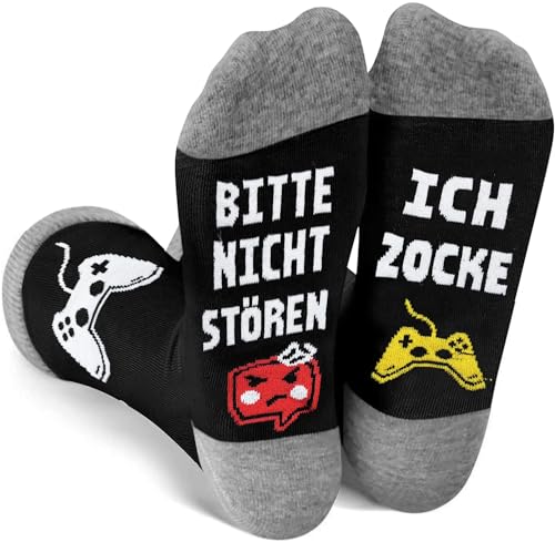 Lustige Geschenke für Männer Gaming Socken mit Spruch Bitte Nicht Stören Ich Zocke, Gamer Socken Zocker Geschenk Coole Sachen Weihnachtsgeschenke für Teenager Jungs Mädchen Freunde Geburtstag 43-46