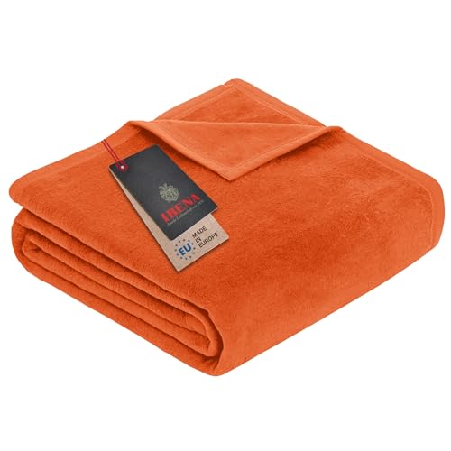 Ibena Porto Decke 150x200 cm – Baumwollmix weich, warm & waschbar, Kuscheldecke orange einfarbig