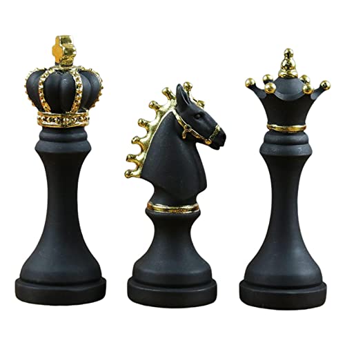 Fenteer 3er-Pack Schachfiguren Statue Skulptur Ornament Sammelfigur Einrichtung Wohnkultur Kunst Zeitgenössische Bürotischdekoration, Schwarz