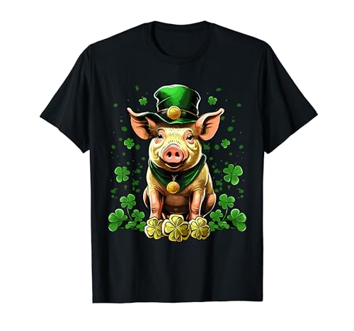 Glücksschwein Silvester Neujahr Schwein mit Kleeblatt T-Shirt