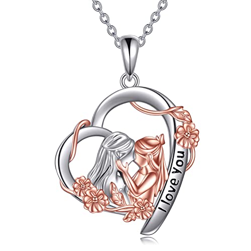 YAFEINI Mutter Tochter Kette Sterling Silber Mutter und Tochter Herz Halskette Weihnachten Geburtstag Anhänger Muttertag Kette Schmuck Geschenke für Mama Tochter