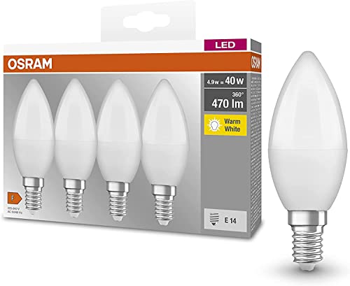 Osram Lamps LED Base Classic B Lampe, in Kerzenform mit E14-Sockel, nicht dimmbar, Ersetzt 5.5W = 40 Watt, Matt, Warmweiß - 2700 Kelvin, 4 Stück (1er Pack)