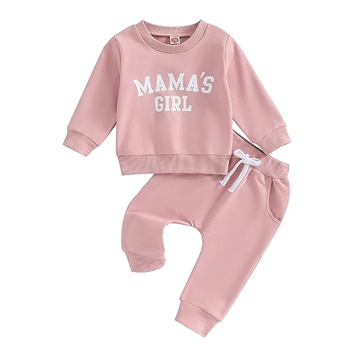 Himllauen Baby Mädchen Kleidung Sweatshirt + Lange Hose Zweiteiler Babykleidung Set 0-3 Jahre Kleinkind Outfits (Mama's Girl Rosa, 0-6 Months)