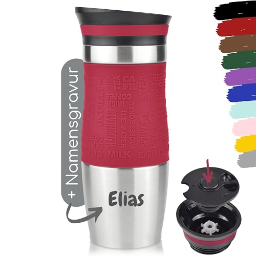 Milu® Thermobecher mit Gravur 370ml personalisiert - Weihnachtsgeschenke für Frauen & Männer I Geschenk Ideen Papa, Mama, Freund, Freundin, Geschenkideen zu Weihnachten, Geschenke Opa & Oma (Rot)