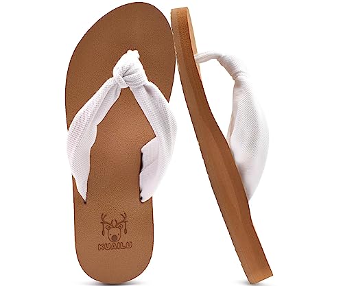 KuaiLu Flip Flops Damen Weich Stoff Zehentrenner Frauen Bade Sandalen Bequeme Füße Badelatschen Yoga Matte Fussbett Sommer Strand Zehensandalen Rutschfest Gummi Indoor Outdoor Weiß Khaki 39