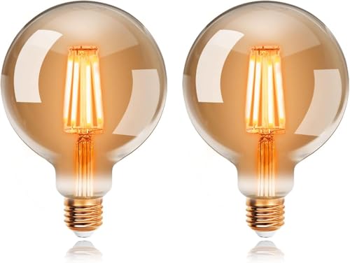 EXTRASTAR Edison Vintage Glühbirne, 95mm Durchmesser, G95 E27 LED Filament Lampe, 4W Ersetzt 40W Glühlampe, 400 LM, 2200K Warmweiß, Bernsteinfarbenes Glas, Nicht Dimmbar, 2 Stück