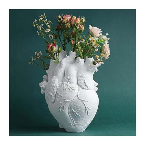 TOPRON Herz Vase Anatomisch Dekorativ, Kreative Herzvase Herzförmige, Dekoration Einrichtung Statuen Pflanzer für Hochzeit Party Wohnzimmer TV Schrank Schlafzimmer（Weiß Wasserfest 13cm*17cm）