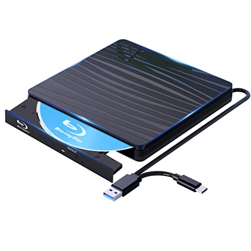 QDSYLQ Externes Blu Ray Laufwerk 50G, Type-C & USB 3.0 HD 1080P Bluray Laufwerk Extern Blu ray Laufwerk Extern BD CD DVD ROM RW Blu-ray Laufwerk für Laptop PC Mac Windows 11/10/8/7/XP/Linux/MacOS