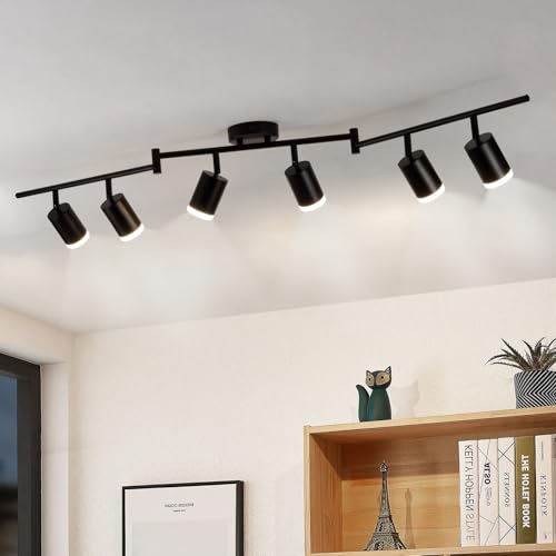 Gr4tec Deckenstrahler LED 6 Flammig, Modern LED Deckenleuchte Strahler Schwarz, Deckenlampe Spot Schwenkbar, Metall Deckenspot GU10 für Flur Küche Schlafzimmer Wohnzimmer (Ohne Leuchtmittel)