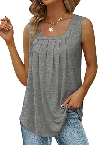 Yunmlep Tank Tops für Damen Sommer Ärmellose Tshirts Elegant Lose Flowy Tunika Shirt Casual Oberteile Tops (XXL, Grau)