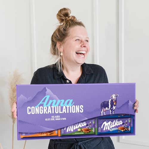 Riesen Milka Schokoladentafel personalisiert mit Namen & Botschaft - Geburtstagsgeschenk für Männer & Frauen mit 9 Milka Schokoladentafeln (900 Gramm)