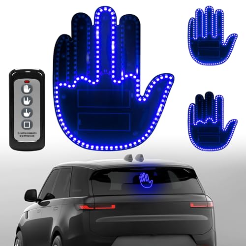 Civikyle LED Auto Finger Licht Hand Geste Zeichen mit Fernbedienung Auto Fenster Zubehör Lustig Gadgets für Männer Kfz Lkw Fahrer Coole Geschenke (Blau)