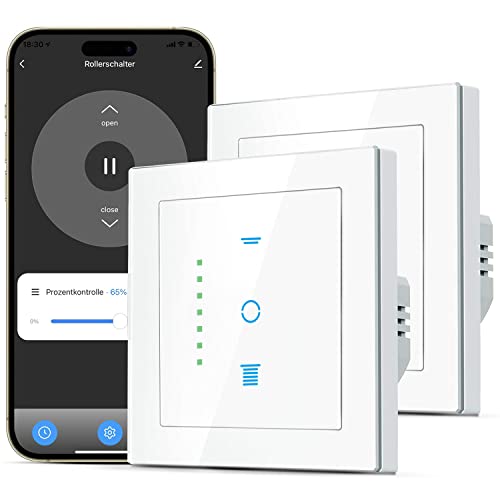 CURRYSMARTER WLAN Rollladenschalter, [6 Gen] Jalousien Schalter mit steuerbarer LED, Smart Rolladen Zeitschaltuhr benötigt Nullleiter, Rolladensteuerung kompatibel mit Echo Alexa/Google, 2 Stücke