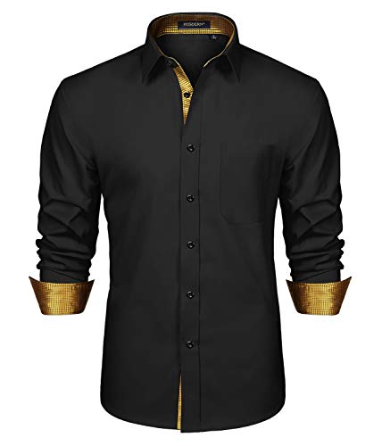 Schwarzes Gold Langarmhemd für Männer Fashion Classic Collar Button Down Casual Formal Party Prom Concert Hemd