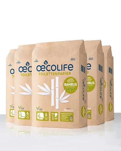 oecolife Toilettenpapier BAMBUS, 3-lagig, 30 Rollen á 150 Blatt, superweich, plastikfrei verpackt, vegan, nachhaltiges Klopapier