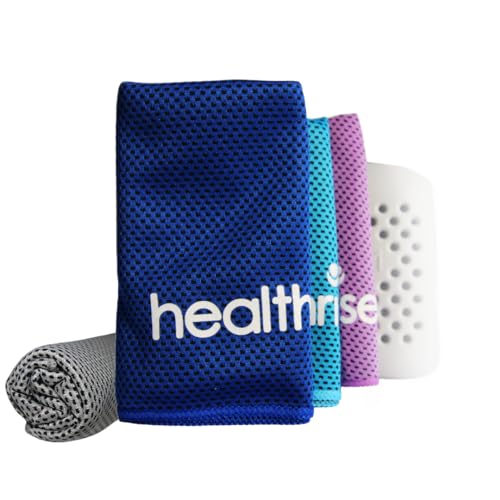 Health Rise Cooling Towel Set | 4er-Set mit Transport Case | Instant Cool Effekt | Kühlhandtuch für Sport Outdoor und Reise | Blau, Hellblau, Lila, Grau