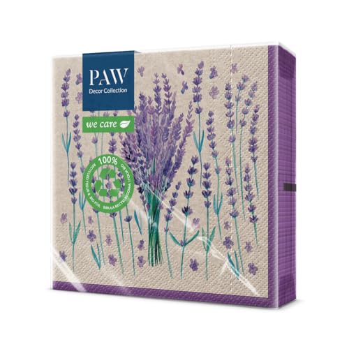 PAW - Recycelte Servietten 3-lagig (33 x 33 cm) I 20 Stück I Perfekt für Geburtstage, Partys, Hochzeiten, Kommunion, Feiern I Umweltbewusste Papierservietten Recycelt - Lavendel I Lavender Charm