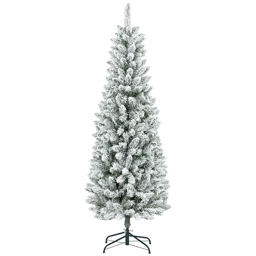 HOMCOM Künstlicher Weihnachtsbaum, 180 cm Christbaum mit 479 Spitzen, Kunstschnee, klappbar Metallständer, für Weihnachten Deko, Grün