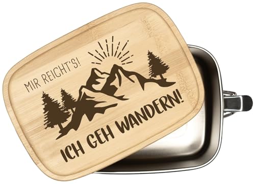 Tassenbrennerei Brotdose - Mir reicht´s Ich geh wandern - Edelstahl mit Bambusdeckel - Lunch-Box mit Spruch 1000ml - Geschenk für Wanderer