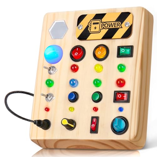 NORBASE Montessori Spielzeug Busy Board mit LED, Montessori Baby Spielzeug ab 1 2 3 Jahr, Activity Board Kinderspielzeug ab 1 Jahr, Holzspielzeug ab 1 Jahr Geschenke für Jungen Mädchen