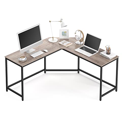 VASAGLE L-förmiger Schreibtisch, Gaming-Tisch, 149 x 149 x 76 cm, Eckschreibtisch für Arbeitszimmer, Homeoffice, platzsparend, einfacher Aufbau, Greige meliert-tintenschwarz LWD073B02