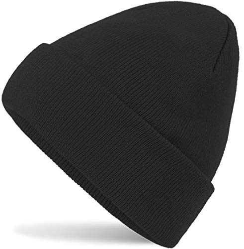 HatStar Wintermütze | Damen Beanie Mütze | Herren Feinstrick Beanie | für Frauen Männer Unisex | Cuffed Hats Weich & Warm (schwarz)