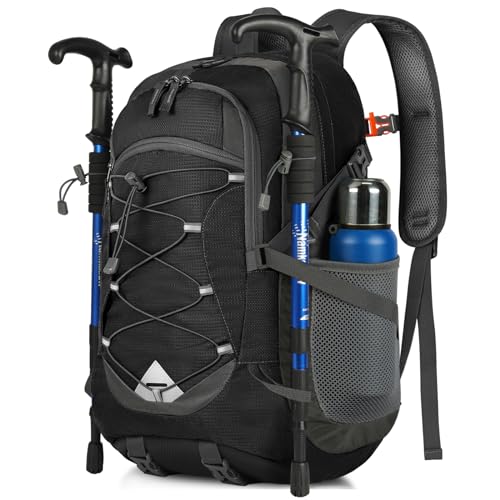 IGOLUMON Wanderrucksack Herren Damen 40L Wasserdichter Rucksack Leicht Faltbarer Reiserucksack Trekkingrucksack mit Reflexstreifen Für Radfahren, Klettern, Bergsteigen und Reisen Sport，Schwarz