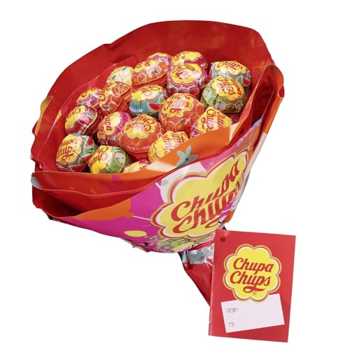 Chupa Chups Lutscher Blumenstrauss, Lollipop-Strauss mit 19 Lollis in sechs Sorten, Geschenk-Idee für Geburtstag, Jahrestag, Valentinstag & Weihnachten