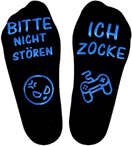 ANPLUS 2024 Gaming Socken, Lustige Socken, Bitte nicht stören, Ich Zocke Knöchel Socken Rutschfeste​Haussocken für Spielliebhaber. Geschenk junge 11 Jahre