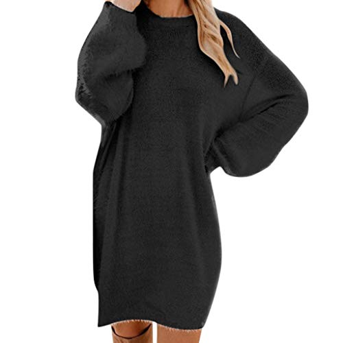 Herbstkleid Damen, Pullover Damen Oversize Longpullover - Herbst Winter Pulloverkleid Lang Lose Strickkleid Damen Lässig Modische Wollkleid Knielang Dresses Langarm Warme Pullis Rundhals Winterkleid