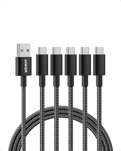 Anker USB C Ladekabel, USB auf USB C Kabel [5 Stück 1,8m], Nylon USB A auf USB C Ladekabel, für iPhone 16/15, Galaxy S24/S23/S22/Note 20, Smartphone