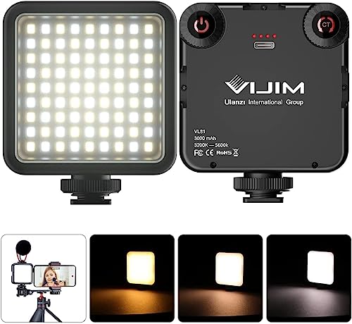 ULANZI VL81 Videoleuchte 81 LEDs Videolicht mit Cold Shoe, Foto Licht 3200K-5600K Farbtemperatur Helligkeit Einstellbar CRI 95+, 3000mAh Akku Kamera Licht für Fotografie YouTube Videoaufnahme