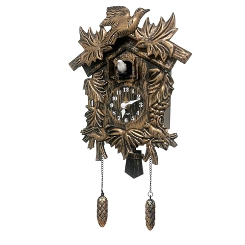 WALPLUS Glockenspiel Braun Vintage kukuks-Uhr Vogelflattern Kuckucksuhr Moderne lautstärkeverstellbare Kuckucksuhren batteriebetriebene Pendel-Cuckoo Clock für Zuhause Wohnzimmer Büro Dekoration