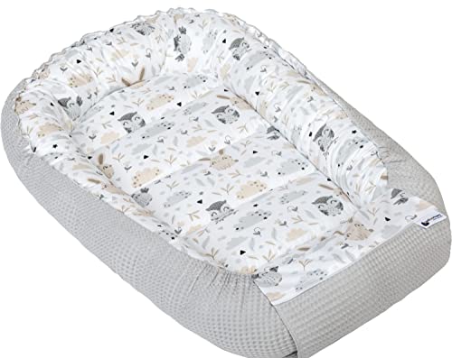 Medi Partners Babynest Kuschelnest Babynestchen 100% Baumwolle Waffle Nestchen Reisebett für Babys Säuglinge 100x60x15cm Sicherer Verschluss (Lichtung mit Grauer Waffle)