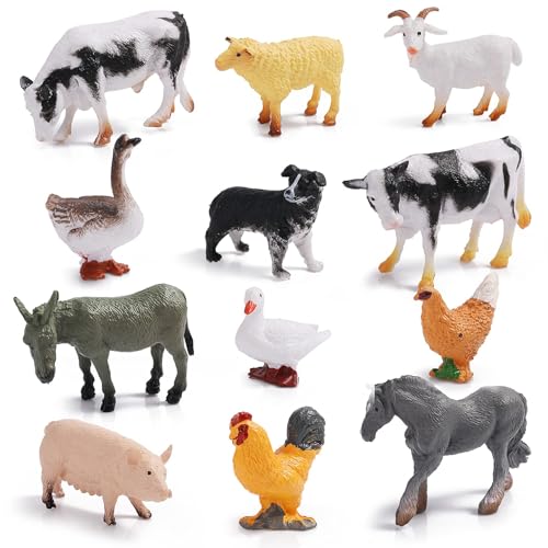 Tiere Figuren 12 Stück Mini Bauernhof Tierfiguren Tiere Figuren Spielzeug Tiere Bauernhof Figuren Animal Figures Safari Tiere Figuren für Ostereier Füller Geburtstag Tier Themed Party Supplies (C)