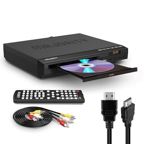 DVD Player für Fernseher HDMI | CD DVD Player | DVD Spieler | DVD Player Region Free | DVD Player Klein | Mini DVD Player HDMI | HDMI Kabel, RCA Kabel & Fernsteuerung Inklusive | Majority DVD Player