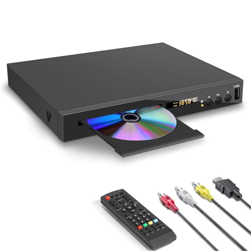 HD Blu-ray Player für TV, Kompakt Blu-ray-Disc-Player 1080P DVD-Player mit HDMI-Ausgang, AV-Ausgang, Koaxialausgang, USB-Eingang, Unterstützt Alle DVDs & Region 2 Blu-Ray-Discs, Integriertes PAL NTSC