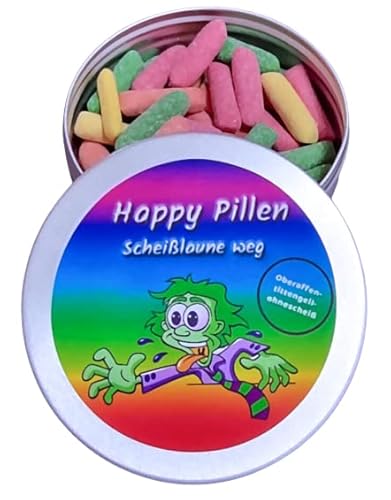 Happy Pillen Scheißlaune weg Pillen, Nervennahrung, Geschenk zur Entspannung, Spaßgeschenk (Hitschies Sour Mix) von Feinkost Student