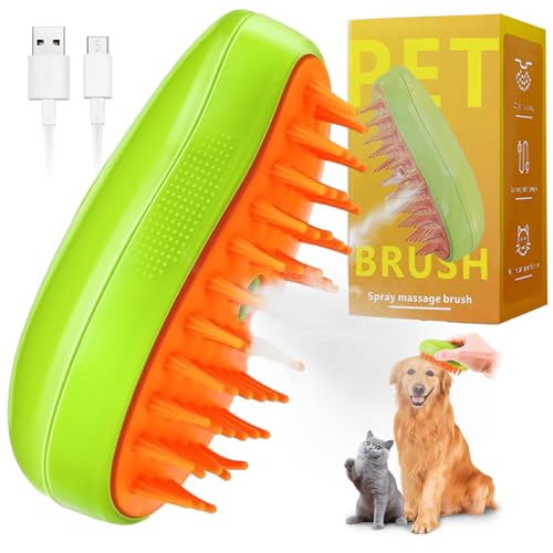 TOGETDREAM 3 in 1 Steamy Katzenbürste Katze Dampfbürste Selbstreinigende Dampfkatzenbürste Multifunktionale Katzenpflegebürste Elektrischer Haustier-Massagekamm Spray Katzenbürste