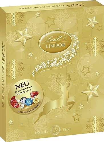 Lindt Schokolade LINDOR Adventskalender 2024 | 290 g | 24 LINDOR Kugeln Weiße, dunkle und Milchschokolade mit zartschmelzender Füllung | Schokolade für die Weihnachtszeit | Schokoladen-Geschenk