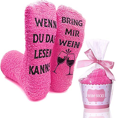 RSVOM Kuschelsocken, Lustige Damen Geschenke für Frauen Weinliebhaber, Wenn du das lesen Kannst Bring mir Wein Antirutsch Socken Witzige Geburtstagsgeschenk für Freundin Valentinstag