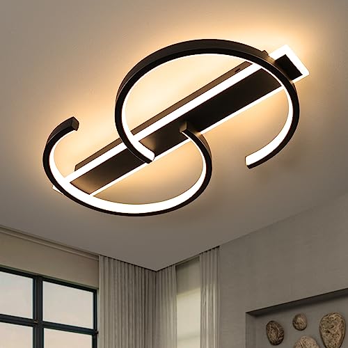 LUOLONG LED Deckenleuchte Dimmbar Deckenlampe Schwarz Wohnzimmerlampe 35W mit Fernbedienung 2-Ringen kreis Deckenleuchte Schlafzimmerlampe Arbeitzimmer Büro Modern Led deckenbeleuchtung-40cm Schwarz