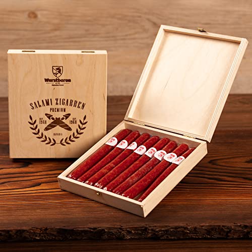 Wurststicks aus Salami in hochwertiger Holz-Geschenk-Box/Wurst Geschenk für Männer/Wurstsnack Geschenkidee in hochwertiger Qualität