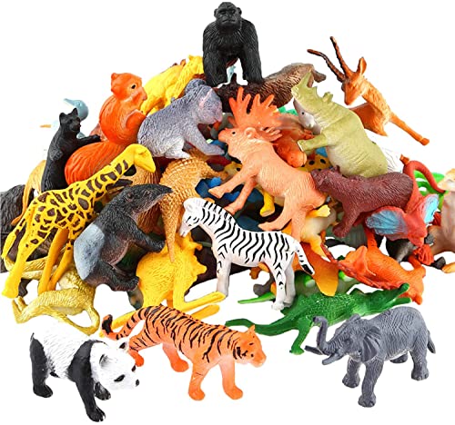 54 Stücke Mini-Spielzeugset von Dschungel-Tieren, Tierfiguren, Tierwelt, Lernstoffe, Partyzubehör, Spielzeuge für Jungs und Kinder, lebensechte Wildtiere, Playset von Tieren im Wald und kleinen Farm