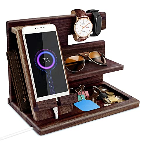 Geschenke für Männer Geburtstag Holz Telefon Dockingstation Geldbörsenständer Uhren Nachttisch Organizer Männer Geschenk Ehemann Papa Geschenk Vatertag Bruder Jubiläum Geburtstagsgeschenk für Männer