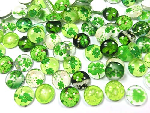 Beadsvision 50 x Glas-Cabochons, 12 mm, Kleeblatt-Mix, runde , 103