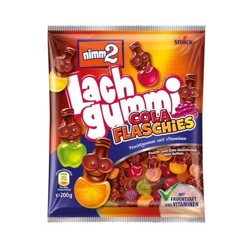 nimm2 Lachgummi Cola Flaschies – 1 x 200g – Fruchtgummi mit Cola- und Fruchtgeschmack – Fruchtsaft und Vitaminen