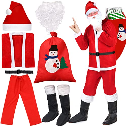 LPAOIS 7-teiliges Weihnachtsmann Nikolauskostüm Herren Set Kostüm für Nikolaus, Weihnachtsmannkostüm - Santa Costume - für Weihnachten Weihnachtsfeier Cosplay - Herren/Erwachsene